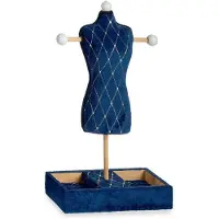 Giftdeco Sieradenhouder Blauw Ruiten Fluweel Hout (12 x 40 x 24 cm)