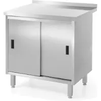 Hendi Wandwerktafel met kast – gelast – roestvast staal – 800x600x850 mm – verstelbare voeten – schuifdeuren