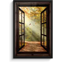 PosterMonkey Poster in lijst - Fotolijst 40x60 cm - Posters - Bos - Bomen - Herfst - Zon - Herfstbladeren - Natuur - Doorkijk - Posterlijst zwart - Decoratie - Wanddecoratie woonkamer - Muurdecoratie slaapkamer