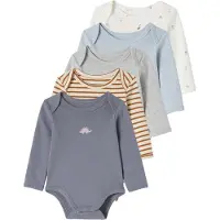 Vertbaudet Set van 5 rompertjes met lange mouwen baby met Amerikaanse mouwgaten van biokatoen blauw