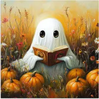 PosterMonkey Poster 75x75 cm - Halloween - Spook - Herfst - Pompoen - Bloemen - Natuur - Posters - Kamer decoratie - Wanddecoratie woonkamer - Muurdecoratie slaapkamer