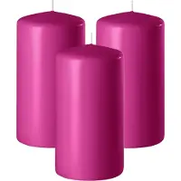 Enlightening Candles Cilinderkaars/stompkaars - 3x - fuchsia roze - D6 x H15 cm - 58 branduren - Dikke kaarsen - Voor kandelaar of plateau
