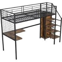 Merax Hoogslaper 90x200 met Bureau en Kledingkast - Zwart met Hout Bruin