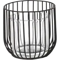 B-home-interieur.be Windlicht Pino - theelichthouder - Zwart staal metaal draad - incl.stevig glas -13CM Hoog