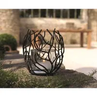 B-home-interieur.be Theelighthouder Flame - Zwart Metaal - incl.glas - hoogte 20cm - diameter 20cm