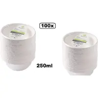 Biodore 100x Schaal van suikerrietpulp next generation 200ml wit - salade BBQ fruit kom verse gerechten