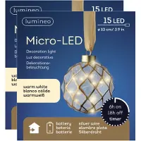 Lumineo Verlichte kerstballen - 2x - glas - aan lint - D10 cm - goud - 15 led lampjes - warm wit