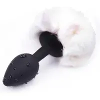Afterdark Butt Plug with Pompon White Size S