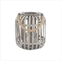 Kadoonline Lantaarn - Jean - Bamboe en glas - D20cm x H23cm - grijs - Kandelaar