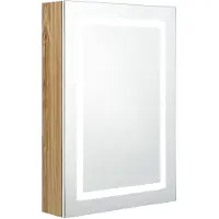 vidaXL LED-spiegelschaaf voor de badkamer, wit en eikenhoutlook, 50x13x70 cm