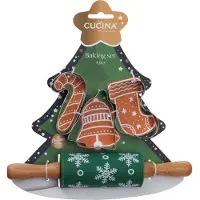 Home & Styling Bakset kids Kerstboom - Deegroller + vormpjes - Groen