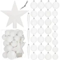 Springos Kerstballen & Piek | 33 Stuks | 5/6/8 cm | Wit