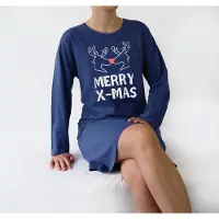 Temptation Dames Nachthemd - Lange Mouw - Kerst - Blauw - Maat XL