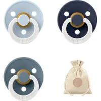 BIBS fopspenen maat 1 0-6 maanden - set 3 spenen + bolletoet speenzakje - Glow Petrol, Deep space, Baby blue