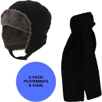 Sarlini - Pilotenmuts & Sjaal jongens - Zwart - Winterset - 2 t/m 4 jaar