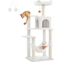 Acaza Krabpaal voor meerdere Katten - Kat Condo met Hangmat - Kattenpaal - 143 cm - Wit
