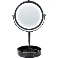Beliani Make-up spiegels, Cosmeticaspiegel zilver / zwart met LED verlichting ø 26 cm SAVOIE