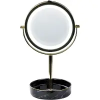 Beliani Make-up spiegels, Cosmeticaspiegel goud / zwart met LED verlichting ø 26 cm SAVOIE