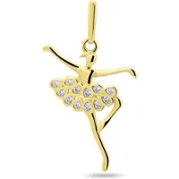 New Bling 9NBSAM-G230378 Gouden Hangertje Ballerina - 14 Karaat Bedeltje - Ballerina 16,9x10,8mm - Zirkonia - Goud