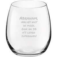 Royal Leerdam Gegraveerde Drinkglas 39cl Abraham verlies niet de moed. Ook na 50 is't leven supergoed