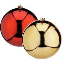 Krist+ Gerimport Grote decoratie kerstballen - 2x - goud en rood - D20 cm - kunststof