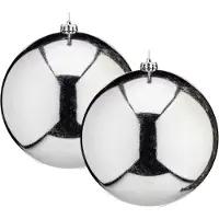 Krist+ Grote decoratie kerstballen - 2x - zilver - 20 cm - kunststof - glimmend - kerstversiering