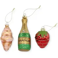 DK Design Daan Kromhout - Set/3 - Glazen kerstornamenten - Kerstballen - French Breakfast - Kerst - 5 x 12 cm