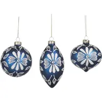 Goodwill Kerstbal Glas Blauw-Wit D 8 cm Voordeelass. Per 3 Stuks