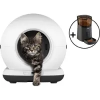 Zedar Automatische Kattenbak - Zelfreinigende Kattenbak - Met kattenbakmat, 3 rollen opvangzakjes en A900 voerautomaat