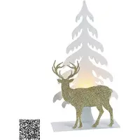 B-home-interieur.be Theelichthouder boom en hert - kaarthouder van metaal wit en goud - Kerst decoratie - Kerst versiering