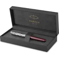 Parker Sonnet rollerballpen | Roestvrij staal en rode lak | fijne penpunt met zwarte inkt navulling | geschenkdoos