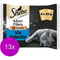 Sheba 13x Mini Filets Adult Kattenvoer Natvoer Vis Selectie In Saus Kuipjes 340 Gr