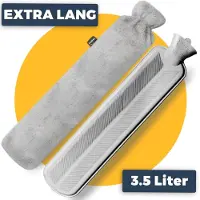 Pasper Langwerpig Kruik Lang 75 cm met hoes - Pasper warmwaterkruik - 8 uur warmte - 3.5 liter - grijs - kruikzak - cadeau voor vrouw, vriendin en verjaardag - kerst cadeautje