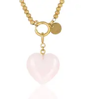 My Bendel - Goudkleurige Dames Schakelketting met Rose Quartz Hart - 47 Cm - Ketting met Edelstenen Hart Hanger • Rose Quartz • 47 Cm - met Luxe Cadeauverpakking | Sieraden Voor Dames