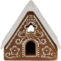 Clayre & Eef Waxinelichthouder Gingerbread house 8x8x8 cm Bruin Porselein