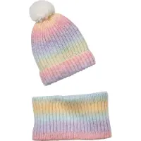 Vertbaudet Set muts + snood regenboog meisje lichtblauw tweekleurig/veelkle
