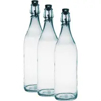 Bormioli Rocco beugelfles/weckfles - 3x - transparant - glas - 1 liter - Waterflessen/Karaffen