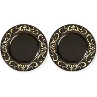 Inge-glas 12x Ronde diner/kerstdiner borden/onderborden zwart met goud 33 cm - onderbord/onderzet bord