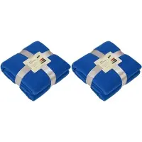 James & nicholson 2x Fleece dekens/plaids kobaltblauw 130 x 170 cm - Woondeken - Fleecedekens