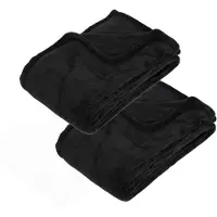 Atmosphera Fleece deken of plaid harig - 2x - zwart - 125 x 150 cm - polyester - Bankdeken - Fleece plaid