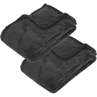 Atmosphera Fleece deken of plaid harig - 2x - antraciet - 130 x 180 cm - polyester - Bankdeken - Fleece plaid