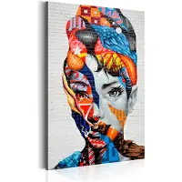 Karo-art 60cm X 90cm - Schilderij - Kunstzinnige Dame, Multi kleur, Abstract, print op echt Italiaans canvas, 3 maten, haal de kleur in huis