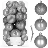 Springos Kerstballen | 30 Stuks | 6/5/4 cm | Grijs