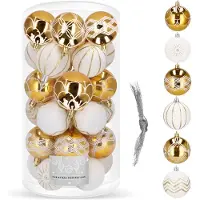 Springos Kerstballen 30 Stuks 7 cm Goud/Wit
