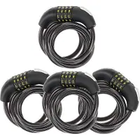 Merkloos 4x Topkwaliteit Zwarte Fietssloten Set met Cijfer- en Kabelslot - Anti-Diefstal, Lichtgewicht (340g), 180cm x 10mm