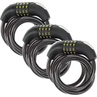 Merkloos 3x Topkwaliteit Zwarte Fietssloten Set met Cijfer- en Kabelslot - Anti-Diefstal, Lichtgewicht (255g), 180cm x 10mm