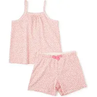 Little label shortama met panterprint roze Meisjes Stretchkatoen Vierkante hals - maat 158/164