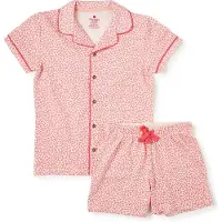 Little label shortama met panterprint roze Meisjes Stretchkatoen Klassieke kraag - maat 134/140