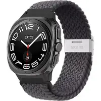Strap-it Gevlochten nylon band met klemsluiting - geschikt voor Samsung Galaxy Watch Ultra 2 (2026) / Ultra (2024/2025) - donkergrijs