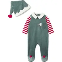 Vertbaudet Kerstset pyjama + muts baby unisex dennengroen